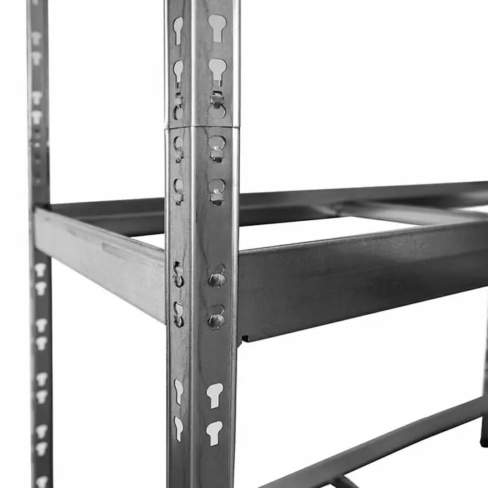 Floordirekt Reifenregal - H x B x T: 180 x 130 x 50 cm, Anzahl Träger: 2 Stk., Stecken, Silber - Detailaufnahme eines silbernen Metallregals mit Lochmuster und Rahmenkonstruktion, ideal für Lagerung und Organisation.