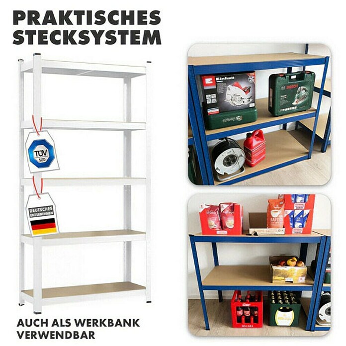 Floordirekt Schwerlastregal Titanrack (H x B x T: 180 x 90 x 60 cm, Traglast pro Boden: 175 kg, Anzahl Böden: 5 Stk., Stecken, Weiß) | BAUHAUS