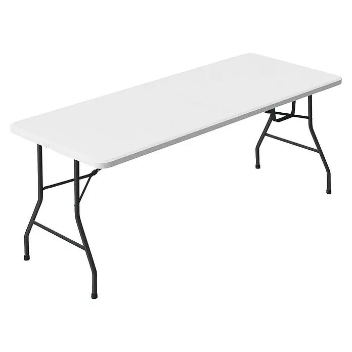 Floordirekt Gartentisch Akita - L x B x H: 183 x 76 x 74 cm, Kunststoff, Rechteckig, Weiß - Ein rechteckiger, weißer Klapptisch mit schwarzem Gestell. Ideal für Veranstaltungen oder als temporäre Arbeitsfläche.