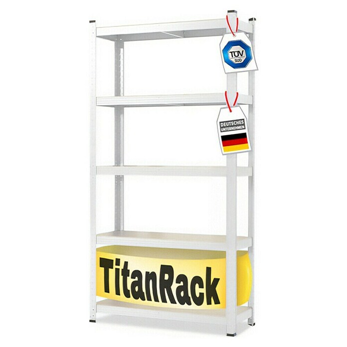 Floordirekt Schwerlastregal Titanrack (H x B x T: 180 x 90 x 60 cm, Traglast pro Boden: 175 kg, Anzahl Böden: 5 Stk., Stecken, Weiß) | BAUHAUS