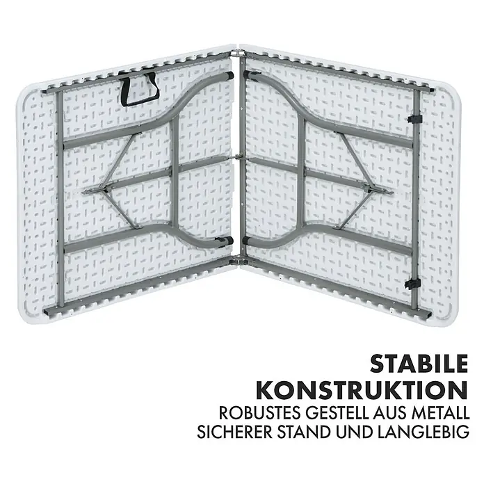 Floordirekt Gartentisch Akita - L x B x H: 183 x 76 x 74 cm, Kunststoff, Rechteckig, Weiß - Bild eines halbierten Klapptisches mit Metallrahmen.