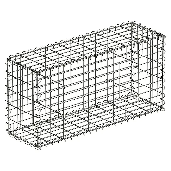 Floordirekt Gabione Lenox - 30 x 100 x 50 cm, Stahl, Maschenbreite: 10 cm, Maschenhöhe: 5 cm - Das Bild zeigt eine Gabione, einen Drahtkorb, der oft im Garten- und Landschaftsbau eingesetzt wird. Sie dient als Stützmauer oder zur Gestaltung.