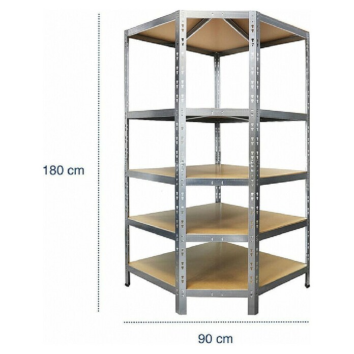 Floordirekt Eckregal (H x B x T: 180 x 90 x 42 cm, Traglast pro Boden: 175 kg, Anzahl Böden: 5 Stk., Stecken, Silber) | BAUHAUS