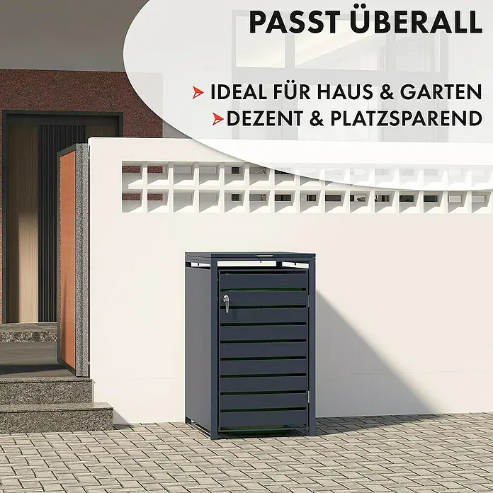 Floordirekt Mülltonnenbox Magnus - Stahl, Anthrazit, Geeignet für Anzahl Mülltonnen: 1 Stk. - Mülltonnenbox aus Metall für Haus und Garten. Die Box ist dezent, platzsparend und eignet sich für fast alle gängigen Mülltonnen.