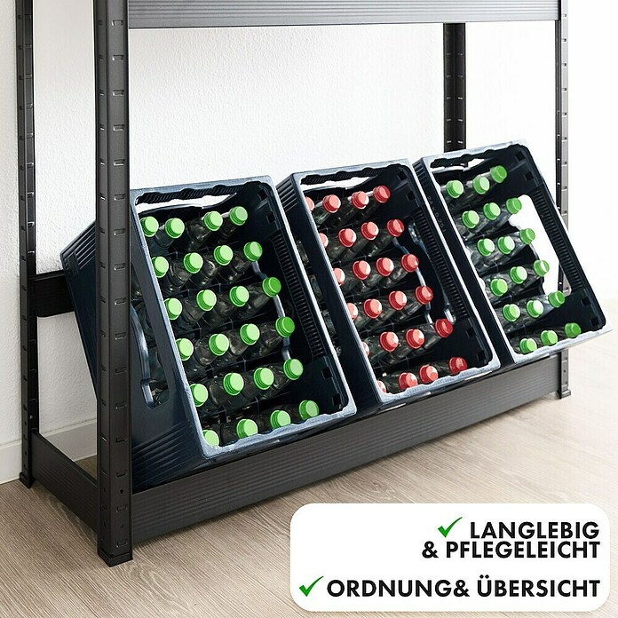 Floordirekt Getränkekistenregal Osaka (H x B x T: 200 x 40 x 30 cm, Traglast pro Boden: 100 kg, Anzahl Böden: 4 Stk., Stecken, Schwarz) | BAUHAUS