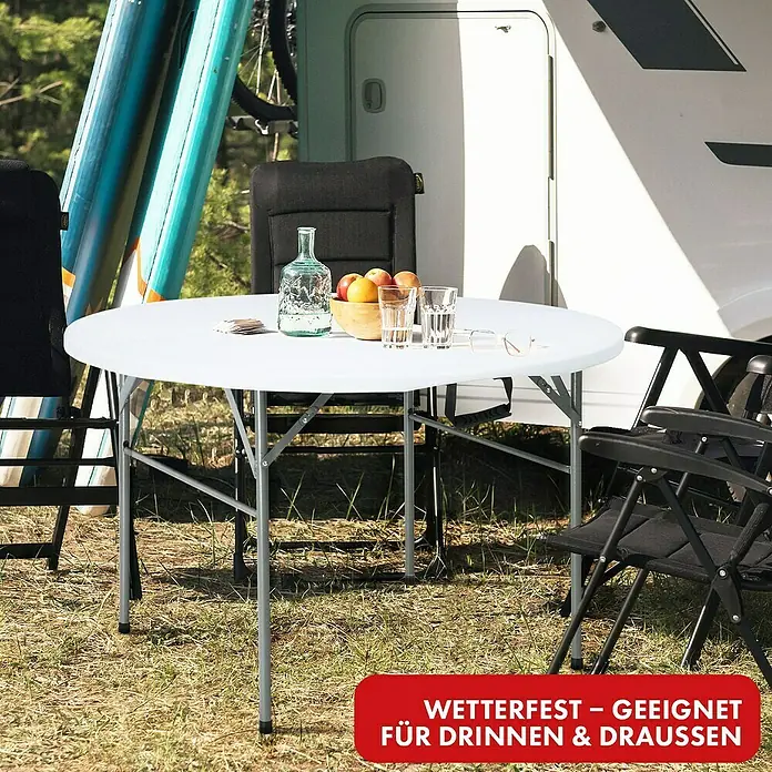 Floordirekt Gartentisch rund Shiga - Ø x H: 120 x 74 cm, Kunststoff, Rund, Weiß - Wetterfester Gartentisch mit Stühlen und Deko im Freien. Ideal für drinnen und draußen, robust und pflegeleicht.