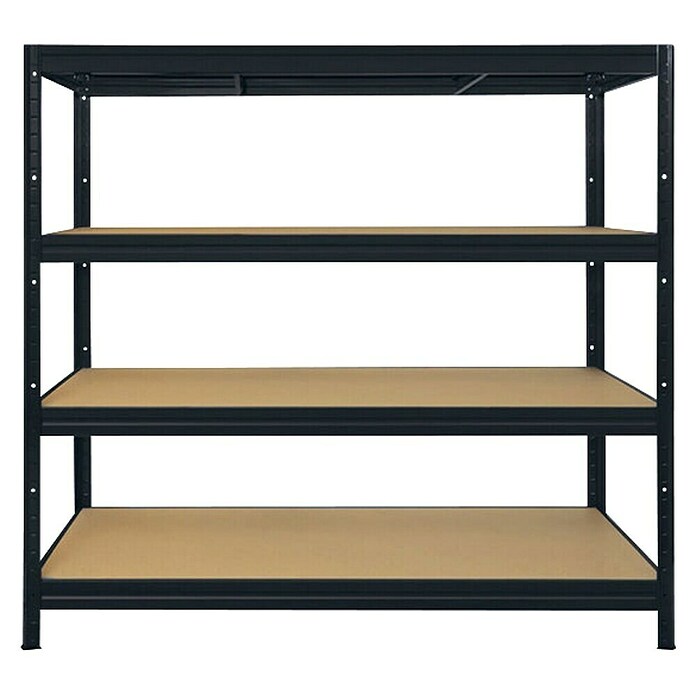Floordirekt Schwerlastregal (H x B x T: 180 x 200 x 60 cm, Traglast pro Boden: 400 kg, Anzahl Böden: 4 Stk., Stecken, Schwarz) | BAUHAUS