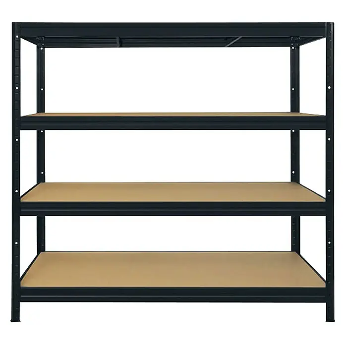 Floordirekt Schwerlastregal - H x B x T: 180 x 200 x 60 cm, Traglast pro Boden: 400 kg, Anzahl Böden: 4 Stk., Stecken, Schwarz - Stabiles Regal mit vier Regalböden in Holzoptik und einem robusten Metallrahmen für vielseitige Aufbewahrung.