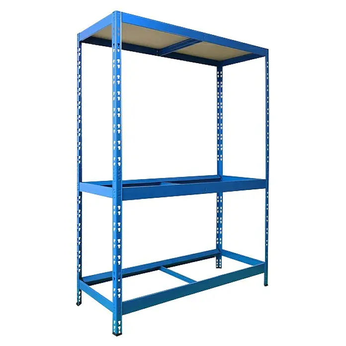 Floordirekt Reifenregal - H x B x T: 180 x 130 x 50 cm, Anzahl Träger: 2 Stk., Stecken, Blau - Dieses Bild zeigt ein blaues Schwerlastregal mit zwei Regalebenen, ideal für Lagerung und Organisation von Gegenständen.