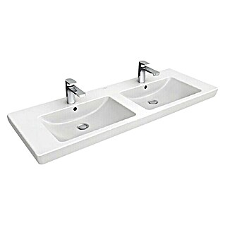 Villeroy & Boch Subway 2.0 Doppelwaschtisch (130 x 47 cm, Ohne Spezialglasur, Hahnloch: Mitte, Weiß, Anzahl Waschschüsseln: 2)