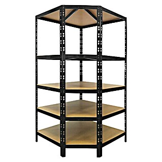 Floordirekt Eckregal (H x B x T: 180 x 90 x 42 cm, Traglast pro Boden: 175 kg, Anzahl Böden: 5 Stk., Stecken, Schwarz)