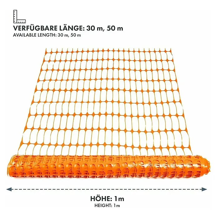Floordirekt Absperrgitter Chester - 5.000 x 100 cm, Kunststoff, Orange - Orangefarbenes Bauzaun-Sicherheitsnetz auf Rolle, 1 m hoch, in den Längen 30 m und 50 m erhältlich, ideal zur Absperrung von Baustellen und Veranstaltungen.