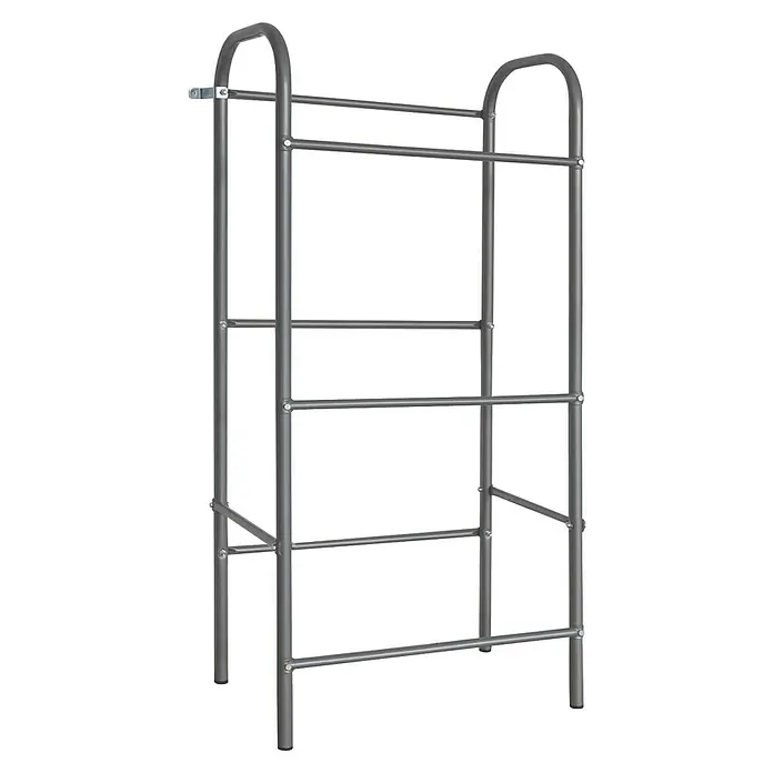 Floordirekt Getränkekistenregal Rocket - H x B x T: 115,5 x 49,5 x 32,5 cm, Traglast pro Boden: 17 kg, Anzahl Böden: 3 Stk., Stecken, Schwarz - Metallleiter mit Bügel, ideal für den sicheren Aufstieg. Die Leiter ist robust und langlebig, perfekt für Industrie und Gewerbe.