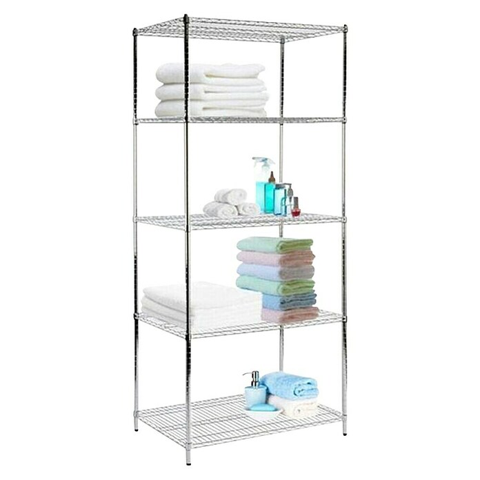 Floordirekt Gitterregal Everest (H x B x T: 200 x 60 x 90 cm, Traglast pro Boden: 70 kg, Anzahl Böden: 5 Stk., Stecken, Chrom) | BAUHAUS