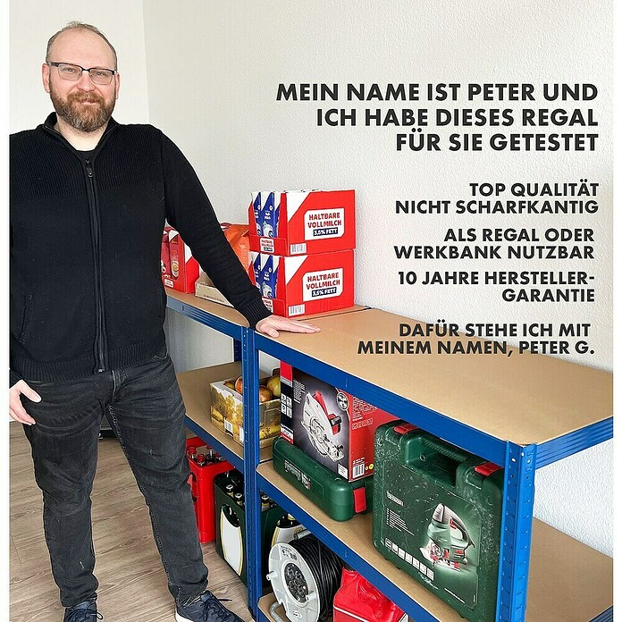 Floordirekt Schwerlastregal Set Lakota (H x B x T: 150 x 75 x 30 cm, 2 Stk., Traglast pro Boden: 175 kg, Anzahl Böden: 5 Stk., Stecken, Blau) | BAUHAUS