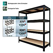 Floordirekt Schwerlastregal (H x B x T: 180 x 200 x 60 cm, Traglast pro Boden: 400 kg, Anzahl Böden: 4 Stk., Stecken, Schwarz) | BAUHAUS