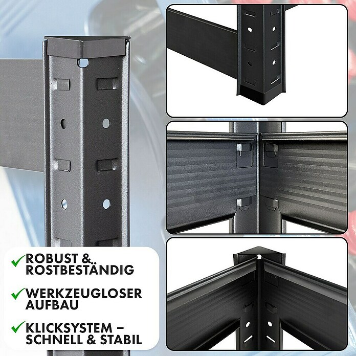Floordirekt Getränkekistenregal Osaka (H x B x T: 200 x 40 x 30 cm, Traglast pro Boden: 100 kg, Anzahl Böden: 4 Stk., Stecken, Schwarz) | BAUHAUS