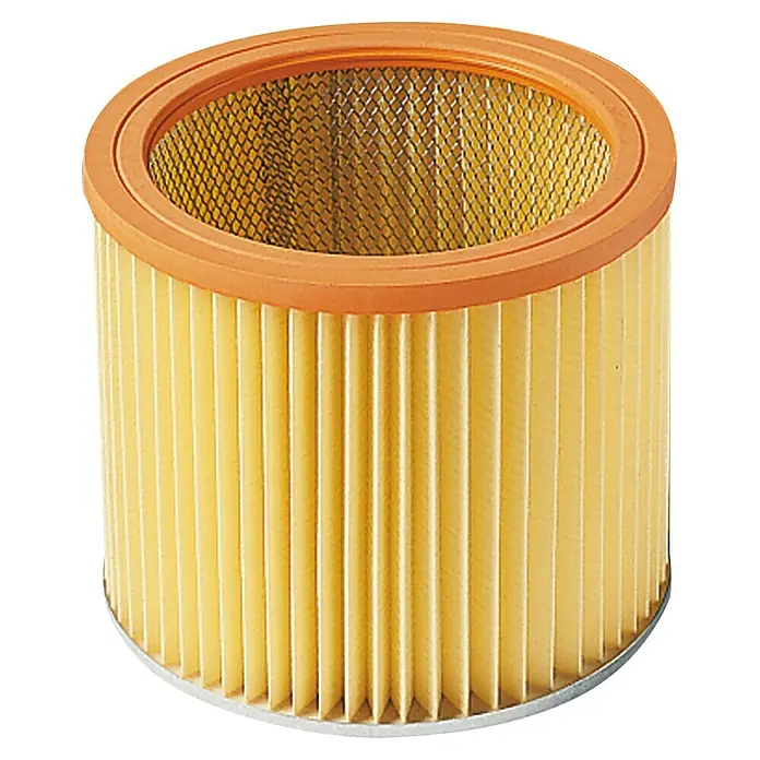 Thomas Nass-Trockensauger Powerpack 1620 C - 1.600 W, Behältervolumen: 20 l - Der gelbe zylindrische Luftfilter hat oben und unten orangefarbene Ränder mit einem schwarzen Netz.