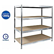 Floordirekt Schwerlastregal (H x B x T: 200 x 180 x 60 cm, Traglast pro Boden: 400 kg, Anzahl Böden: 4 Stk., Stecken, Silber) | BAUHAUS