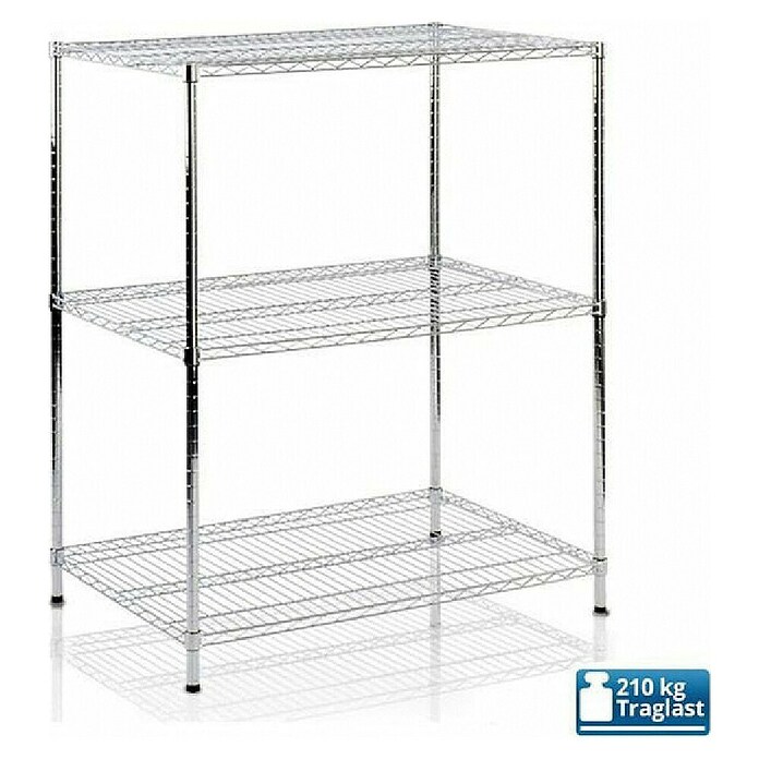 Floordirekt Gitterregal Everest (H x B x T: 90 x 35 x 60 cm, Traglast pro Boden: 70 kg, Anzahl Böden: 3 Stk., Stecken, Chrom) | BAUHAUS