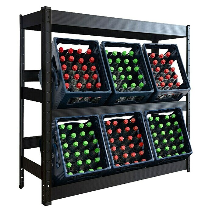 Floordirekt Getränkekistenregal Osaka (H x B x T: 110 x 110 x 30 cm, Traglast pro Boden: 100 kg, Anzahl Böden: 3 Stk., Stecken, Schwarz) | BAUHAUS