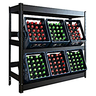 Floordirekt Getränkekistenregal Osaka (H x B x T: 110 x 110 x 30 cm, Traglast pro Boden: 100 kg, Anzahl Böden: 3 Stk., Stecken, Schwarz)