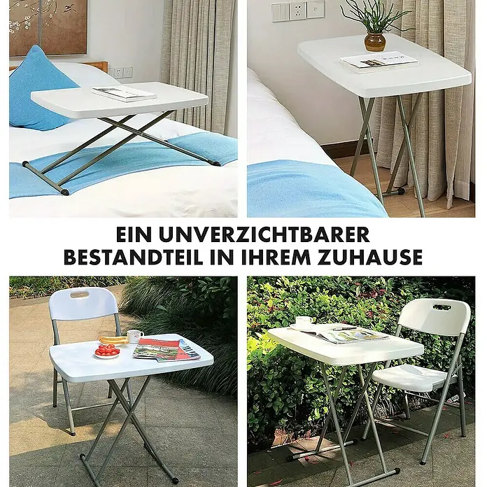 Floordirekt Balkontisch Nara - L x B x H: 75,5 x 49 x 76 cm, Kunststoff, Rechteckig, Weiß - Klapptisch: Ein vielseitiger, weißer Klapptisch mit Metallbeinen, ideal als Beistelltisch oder für kleine Räume.