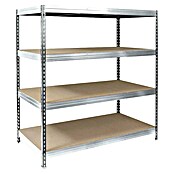 Floordirekt Schwerlastregal (H x B x T: 200 x 180 x 60 cm, Traglast pro Boden: 400 kg, Anzahl Böden: 4 Stk., Stecken, Silber) | BAUHAUS