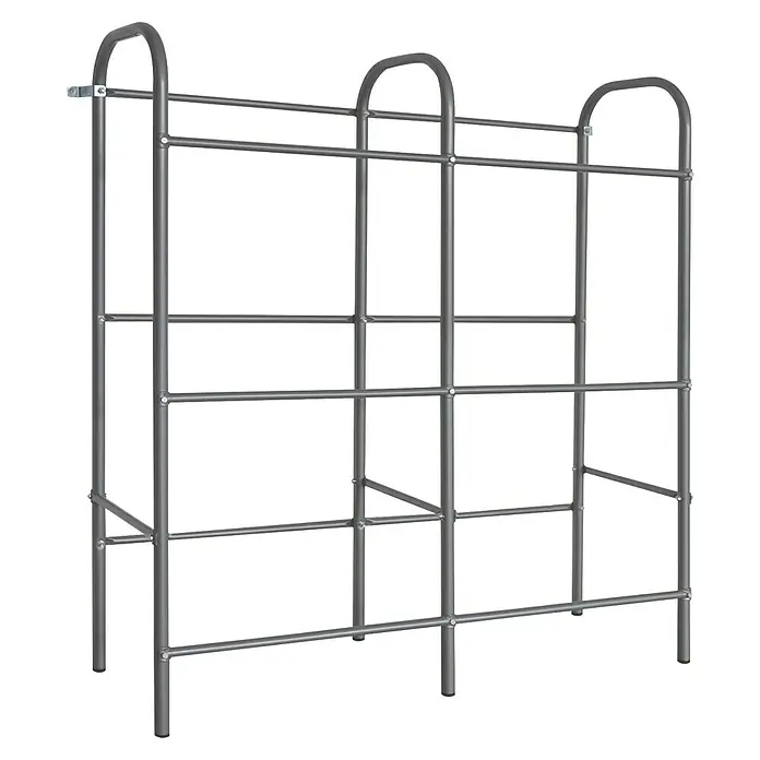 Floordirekt Getränkekistenregal Rocket - H x B x T: 115,5 x 96 x 32,5 cm, Traglast pro Boden: 17 kg, Anzahl Böden: 3 Stk., Stecken, Schwarz - Eine dreistufige, graue Lagerregalkonstruktion, ideal für die Organisation und Aufbewahrung verschiedener Gegenstände im Lager oder Büro.