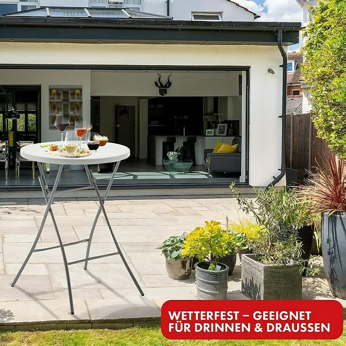 Floordirekt Garten-Stehtisch rund Nagano - Ø x H: 80 x 110 cm, Kunststoff, Rund, Weiß - Wetterfester Stehtisch für drinnen & draußen. Der Tisch ist ideal für Partys, Bistro oder Garten. Einfach zu verstauen, platzsparend.