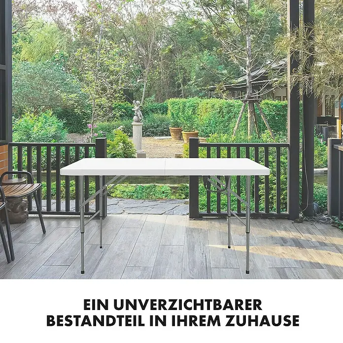 Floordirekt Gartentisch Fukui - L x B x H: 120 x 60 x 75 cm, Kunststoff, Rechteckig, Weiß - Klapptisch auf einer Terrasse.
