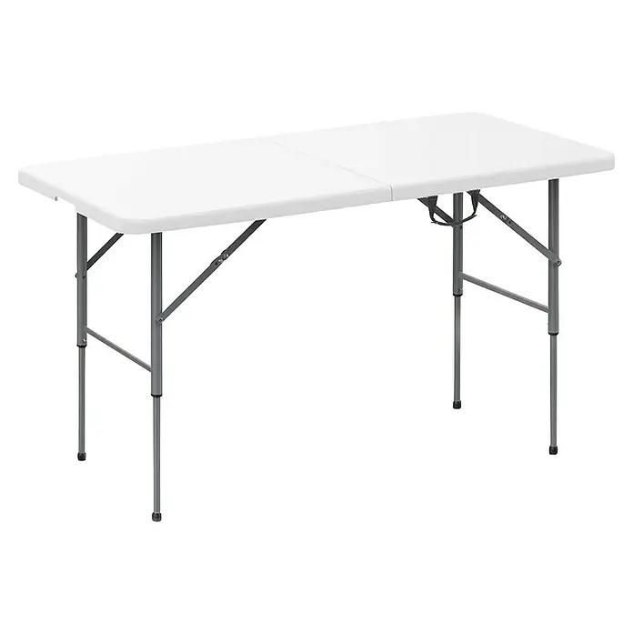 Floordirekt Gartentisch Fukui - L x B x H: 120 x 60 x 75 cm, Kunststoff, Rechteckig, Weiß - Klappbarer Campingtisch mit weißer Tischplatte und grauem Metallgestell. Ideal für Campingausflüge und Veranstaltungen im Freien.