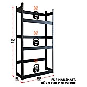 Floordirekt Getränkekistenregal Osaka (H x B x T: 200 x 100 x 30 cm, Traglast pro Boden: 100 kg, Anzahl Böden: 3 Stk., Stecken, Schwarz) | BAUHAUS
