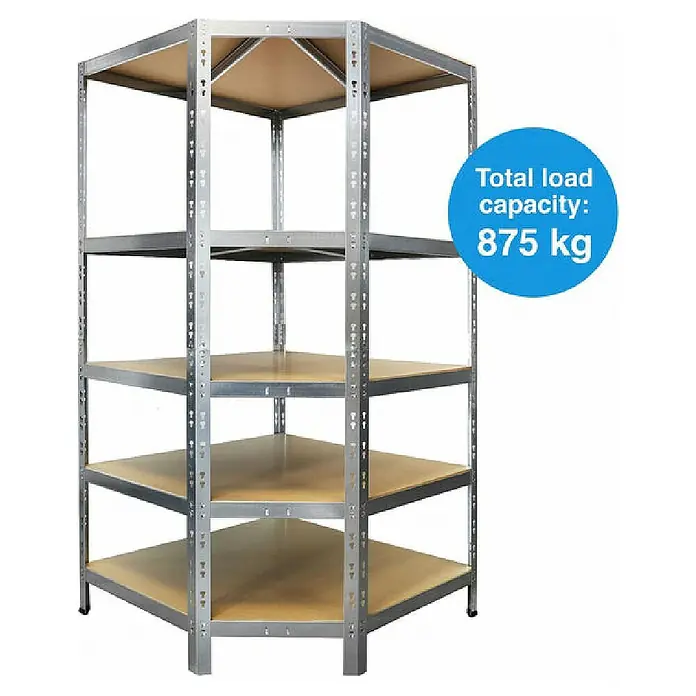 Floordirekt Eckregal - H x B x T: 180 x 90 x 42 cm, Traglast pro Boden: 175 kg, Anzahl Böden: 5 Stk., Stecken, Silber - Eckregal mit fünf Ebenen und hoher Tragkraft. Das Regal ist ideal für Lagerung und Ordnung in Ecken. Maximale Lastkapazität: 875 kg.
