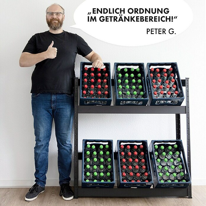 Floordirekt Getränkekistenregal Osaka (H x B x T: 200 x 40 x 30 cm, Traglast pro Boden: 100 kg, Anzahl Böden: 4 Stk., Stecken, Schwarz) | BAUHAUS
