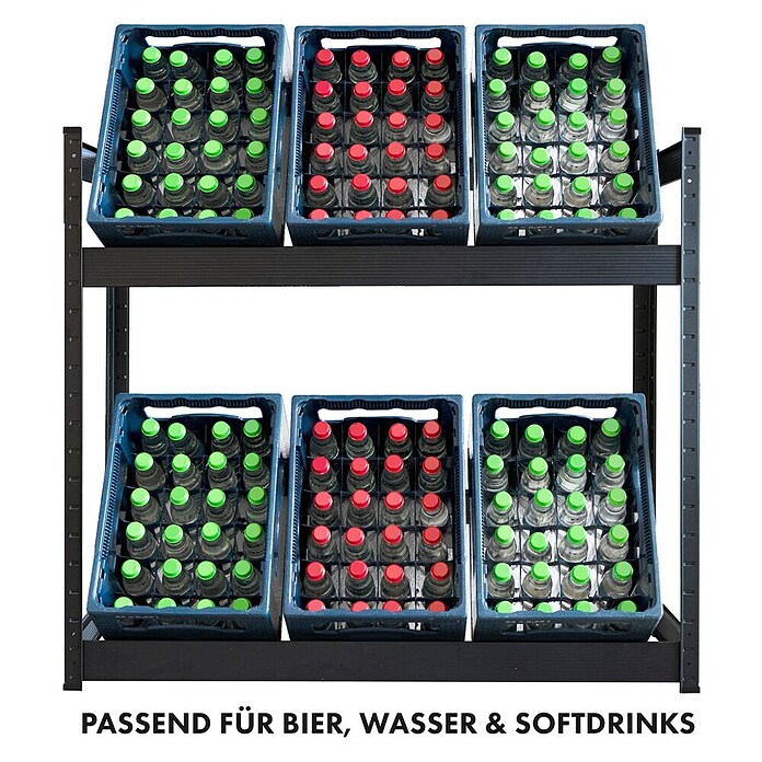Floordirekt Getränkekistenregal Osaka (H x B x T: 110 x 110 x 30 cm, Traglast pro Boden: 100 kg, Anzahl Böden: 2 Stk., Stecken, Schwarz) | BAUHAUS