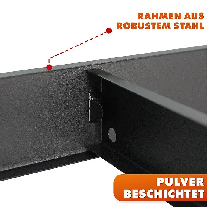 Floordirekt Schwerlastregal Rhino - H x B x T: 180 x 90 x 60 cm, Traglast pro Boden: 210 kg, Anzahl Böden: 5 Stk., Stecken, Schwarz - Detailaufnahme des robusten Stahlrahmens mit Pulverbeschichtung, die für Langlebigkeit sorgt.