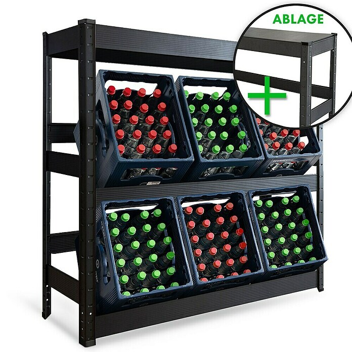 Floordirekt Getränkekistenregal Osaka (H x B x T: 110 x 110 x 30 cm, Traglast pro Boden: 100 kg, Anzahl Böden: 3 Stk., Stecken, Schwarz) | BAUHAUS