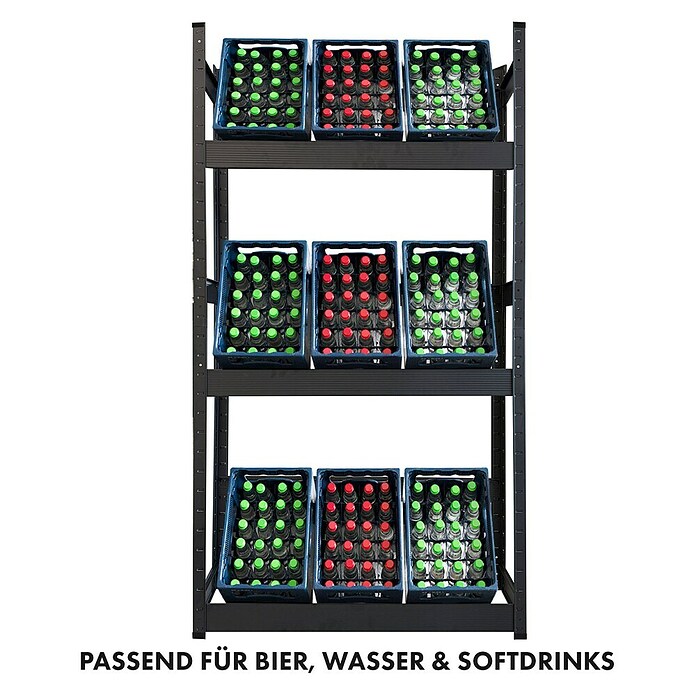 Floordirekt Getränkekistenregal Osaka (H x B x T: 200 x 100 x 30 cm, Traglast pro Boden: 100 kg, Anzahl Böden: 3 Stk., Stecken, Schwarz) | BAUHAUS