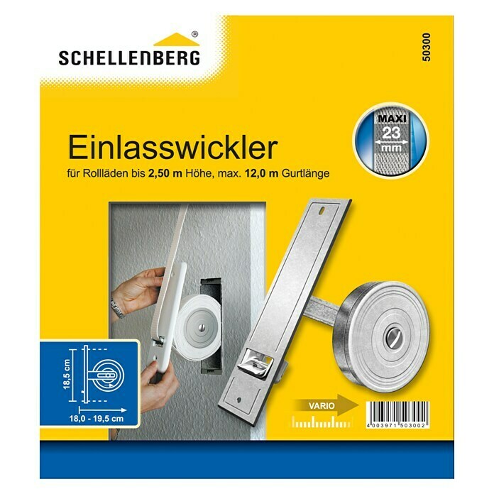 Schellenberg Einlasswickler (Lochabstand: 185 mm, Gurtbreite: 23 mm, Max. Gurtlänge: 12 m)