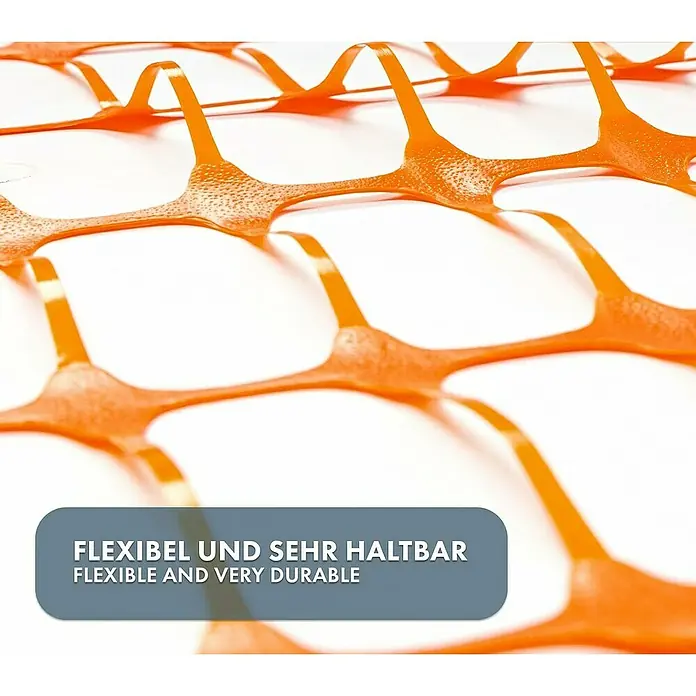 Floordirekt Absperrgitter Chester - 5.000 x 100 cm, Kunststoff, Orange - Nahaufnahme eines flexiblen und sehr haltbaren orangefarbenen Kunststoffnetzes.