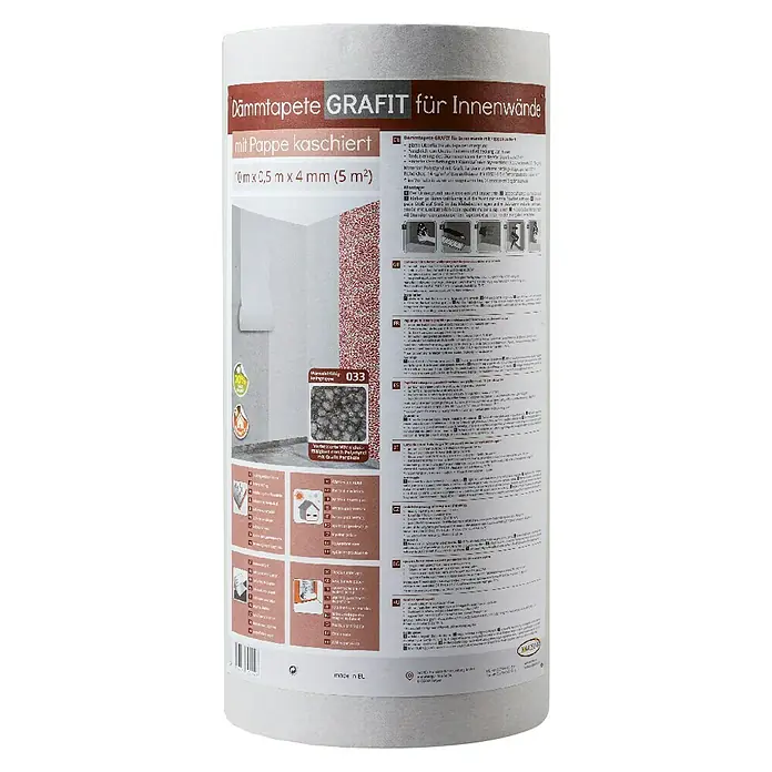 Dämmtapete Grafit - Kaschierung: Pappe, Max. Anwendungsfläche: 5 m², Höhe: 0,4 cm - Isolierende Wandtapete GRAFIT für Innenräume mit Pappkaschierung, 5m² Rollenware.