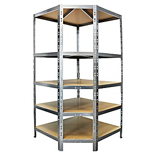 Floordirekt Eckregal (H x B x T: 180 x 90 x 42 cm, Traglast pro Boden: 175 kg, Anzahl Böden: 5 Stk., Stecken, Silber)