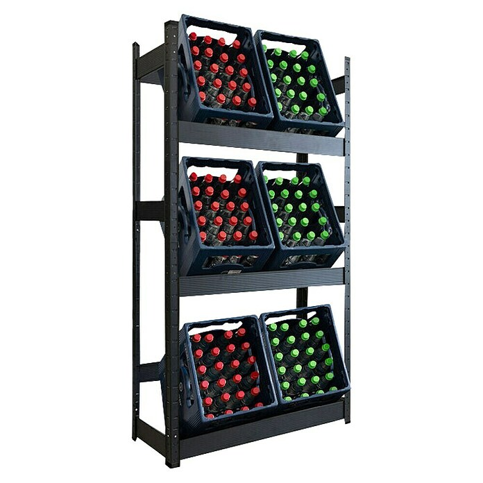 Floordirekt Getränkekistenregal Osaka (H x B x T: 160 x 80 x 30 cm, Traglast pro Boden: 100 kg, Anzahl Böden: 3 Stk., Stecken, Schwarz) | BAUHAUS