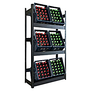Floordirekt Getränkekistenregal Osaka (H x B x T: 160 x 80 x 30 cm, Traglast pro Boden: 100 kg, Anzahl Böden: 3 Stk., Stecken, Schwarz)