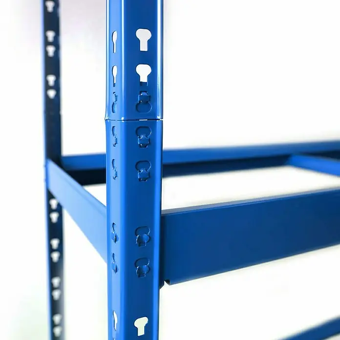 Floordirekt Reifenregal - H x B x T: 180 x 130 x 50 cm, Anzahl Träger: 2 Stk., Stecken, Blau - Detailansicht eines blauen Lagerregals mit verstellbaren Ebenen, ideal für Lagerhaltung und Organisation.