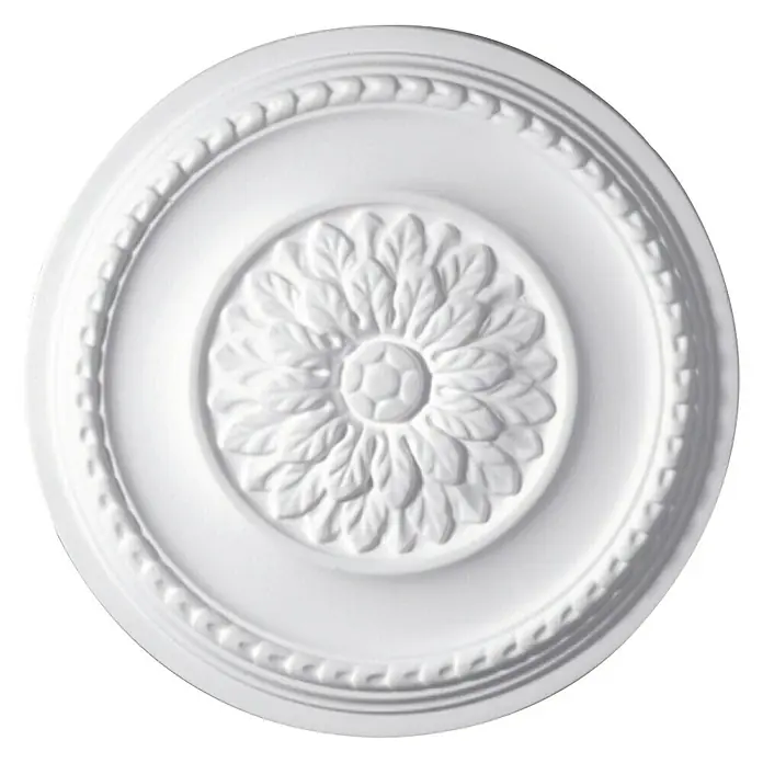 Rosette Rosa - 37 cm, Expandiertes Polystyrol (EPS), Modern, Weiß - Deckenrosette aus Gips mit floralem Muster, ideal zur stilvollen Dekoration von Innenräumen und zur Akzentuierung von Beleuchtungskörpern.