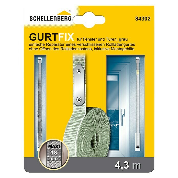 Schellenberg GurtfixLänge: 4,3 m, Gurtbreite: 18 mm, Grau Front View