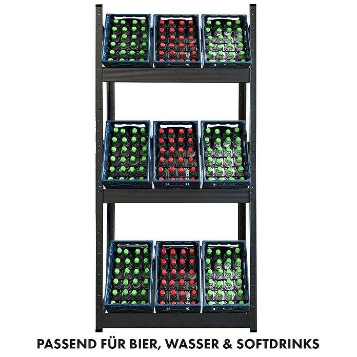 Floordirekt Getränkekistenregal Osaka (H x B x T: 200 x 80 x 30 cm, Traglast pro Boden: 100 kg, Anzahl Böden: 3 Stk., Stecken, Schwarz) | BAUHAUS