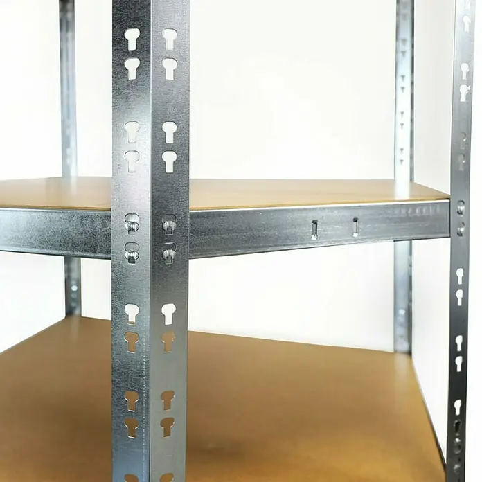 Floordirekt Eckregal - H x B x T: 180 x 90 x 42 cm, Traglast pro Boden: 175 kg, Anzahl Böden: 5 Stk., Stecken, Silber - Aufnahme eines Metallregals mit zwei Regalböden, das durch seine modulare Bauweise vielfältig einsetzbar ist.